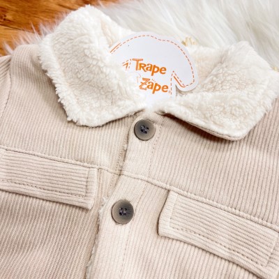 Conj. Casaco Canelado com Pelinho e Calça de Moletom - Areia